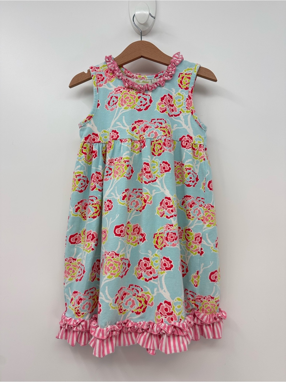 Be Mine Light Blue Floral Pink Ruffle Dress Size 4 years